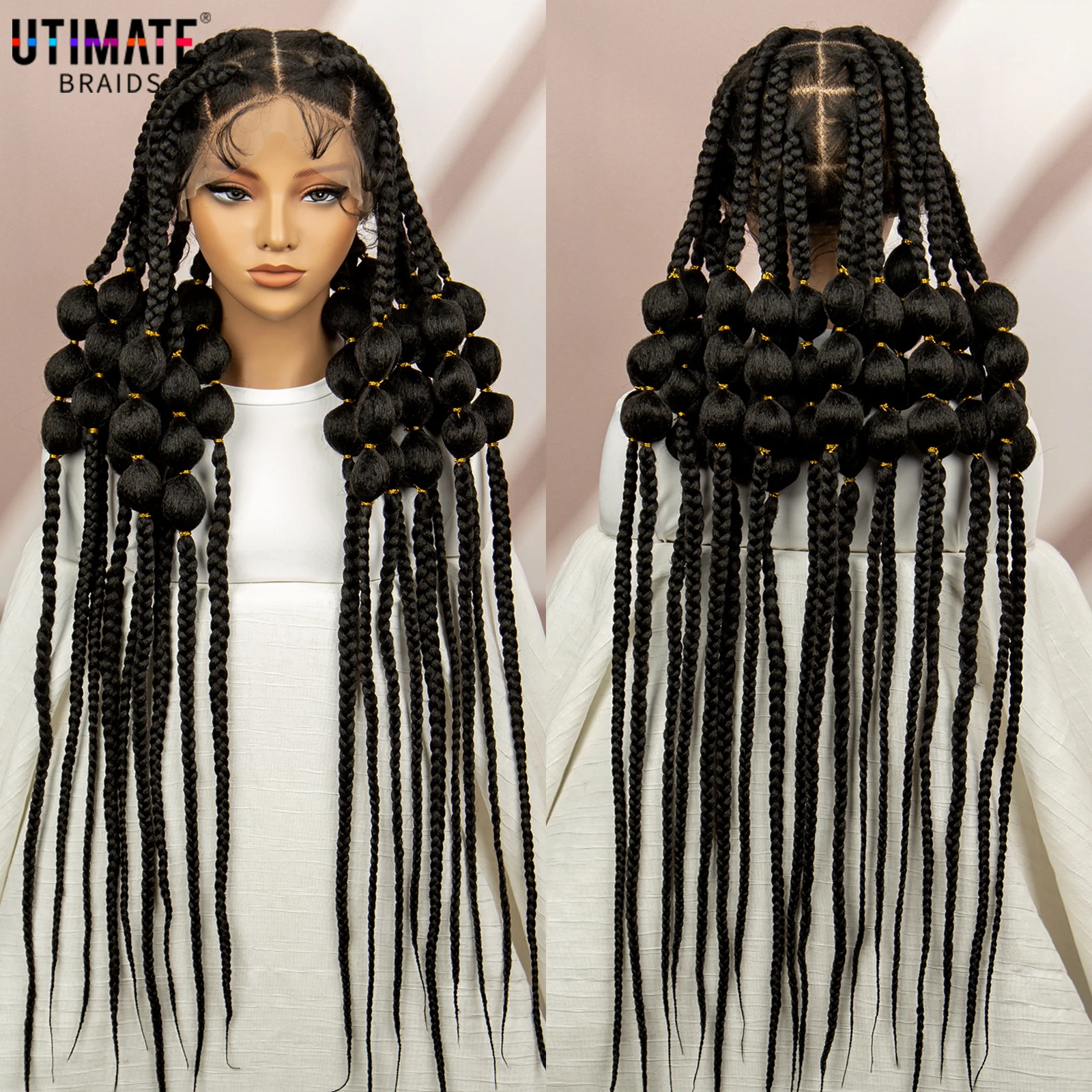 

40 Inches Super Long Synthetic Afro Knot Bantu Braided Wigs for Black Women HD Full Lace African Knotless Box Braids Wig