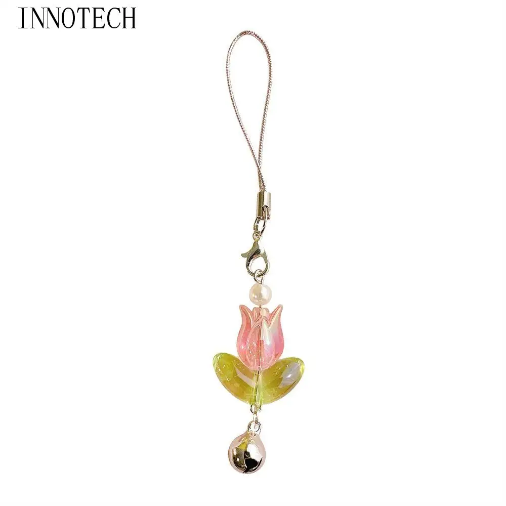 Y2K Aesthetic Flowers Tulip Phone Charm Beaded Pendant Mobile Phone Lanyards Kawaii Lovely Phone Chains Phone Case