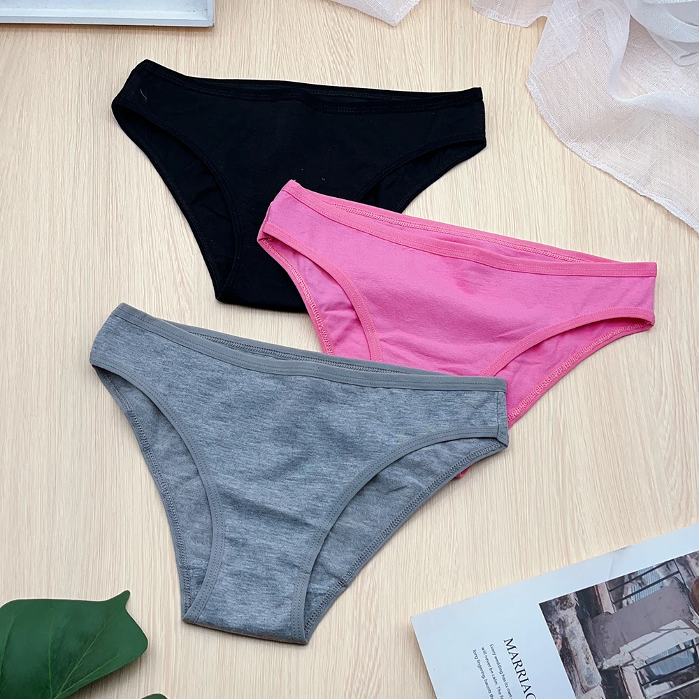 Moonflame 3 Pcs/set Hot Sale Solid Color Underwear Women Cotton Briefs Panties