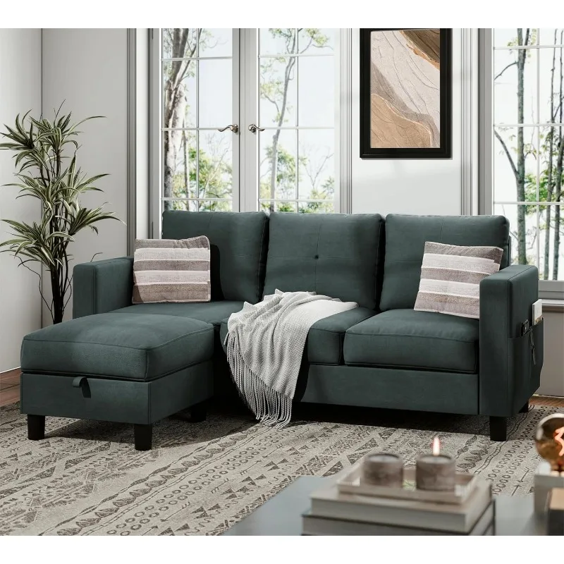 Convertible Sectional Sofas Couches for Living Room, L Shaped Couch with Storage Ottoman, Small Sectional 3 Seater Sofa