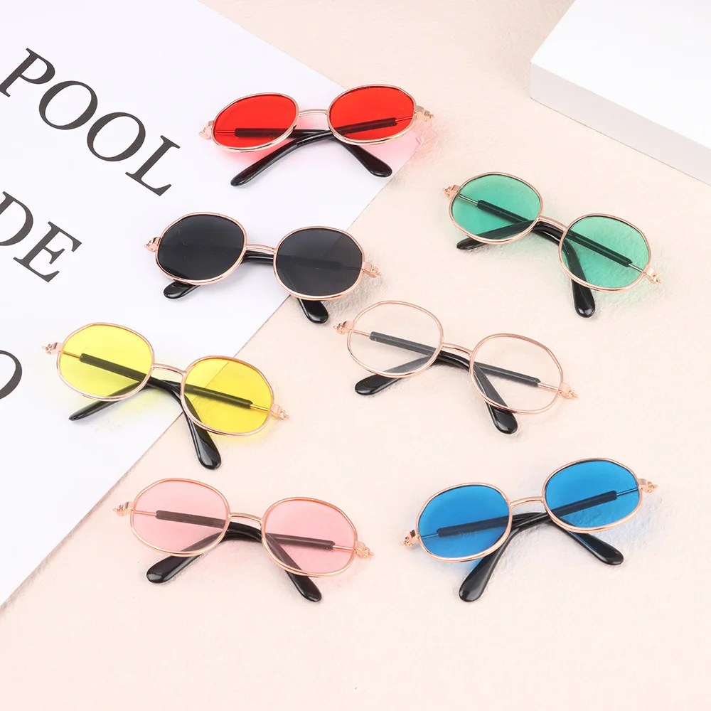 8.5cm Miniature Doll Sunglasses Metal Round Frame Glasses Lovely Plush Doll Eyeglasses For Blythe Doll Accessories Kids Toys