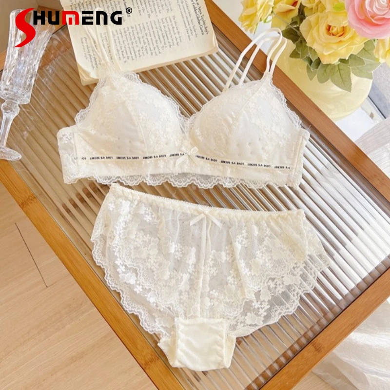 

Summer Bra Set for Women with Large Busts Breathable Sexy Lace Brief Suits Female Japanese Style Sweet Cute Intimates