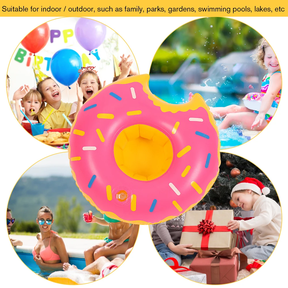 Donut Floating Coasters Multicolor Cartoon Donuts Cup Cushion Portable Inflatable Circle Coasters Swimming Pool Party Decor