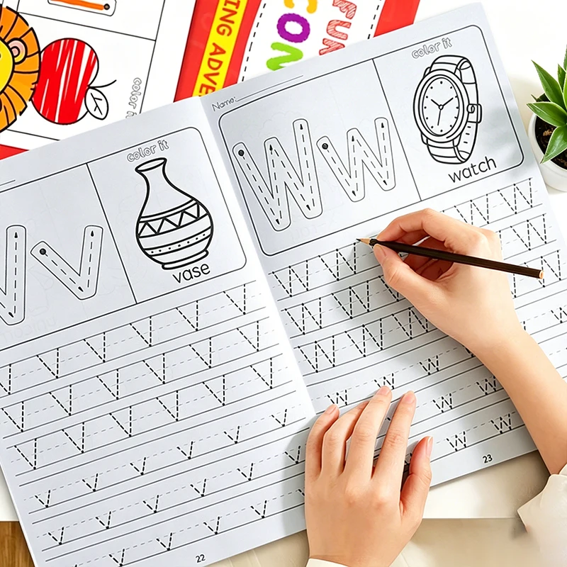Un libro para aprender a escribir letras: actividades de práctica de escritura y dibujo de la A a la Z, aprendizaje educativo, libro de caligrafía para niños, alfabeto interactivo de 26 letras, actividades educativas para preescolar y jardín de infantes, 