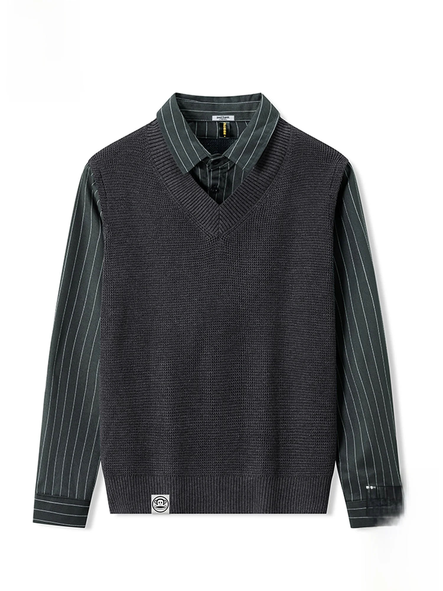 

PaulFrank American Sle irt Collar Sweater Men's Autumn Winter Vintage Color Blo Knittedwear Button Closure Regular Fit