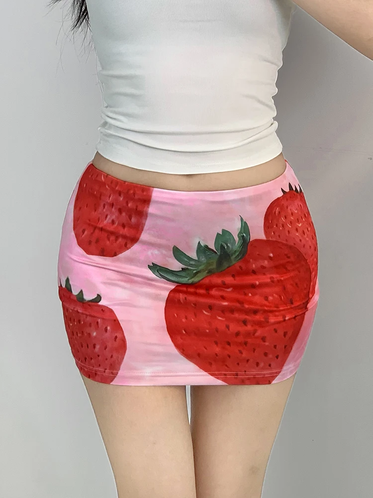 Lage taille slim fit fruitprint rok Dames Sweet Sle Polyester Blend ort rok Super Agel Pink Berry rok