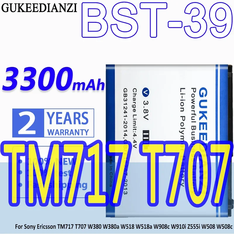 BST-39 New3300mAh wymiana baterii do Sony Ericsson TM717 T707 W380 W380a W518 W518a W908c W910i Z555i W508 W508c