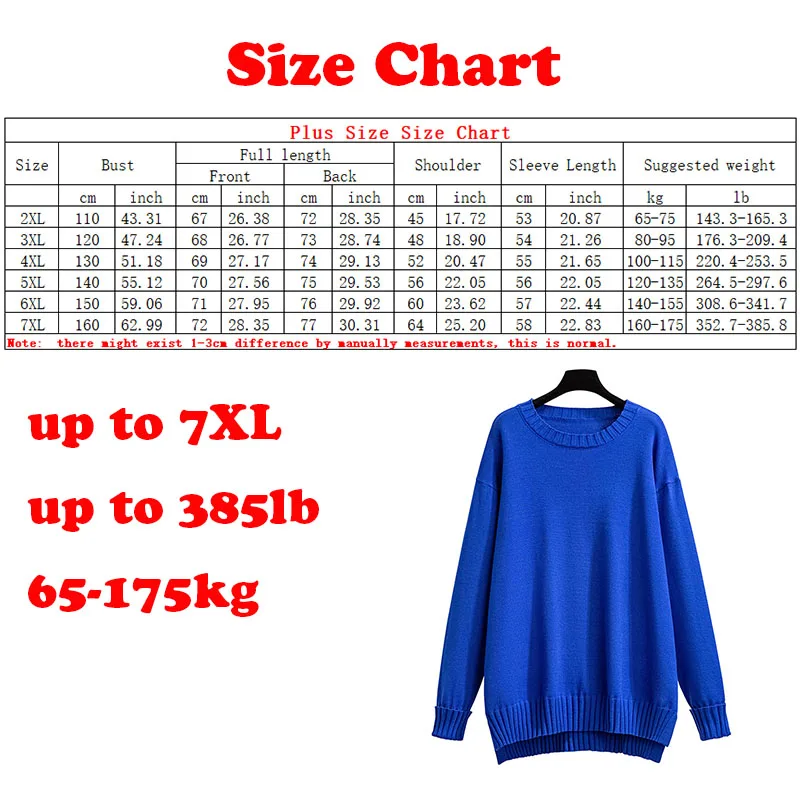 65-175kg Bust 150/160cm Plus Size Women Clothing Women Pullovers Solid O-neck Bottoming Show Thin Sweaters Big Size 6xl 7xl