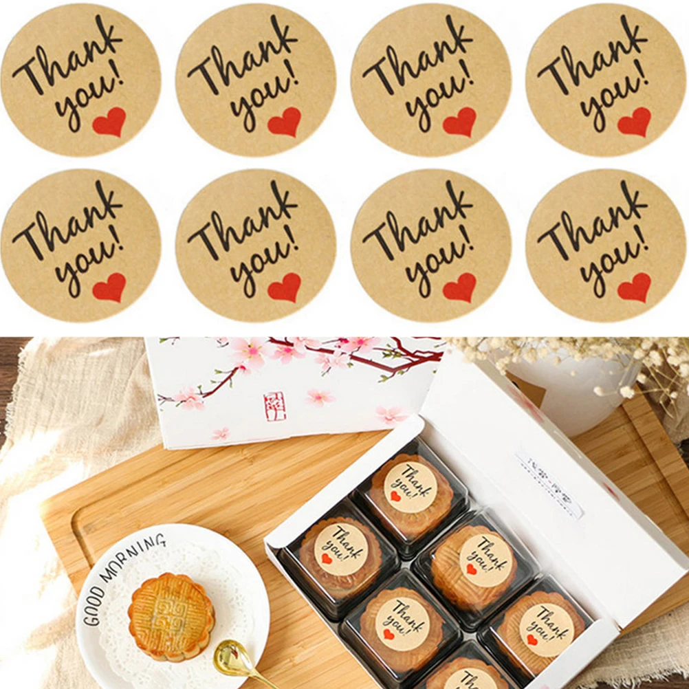 

600pcs Heart Shaped Thank You Stickers Premium Kraft Paper Strong Adhesion Wedding Birthday Party Favors Labels
