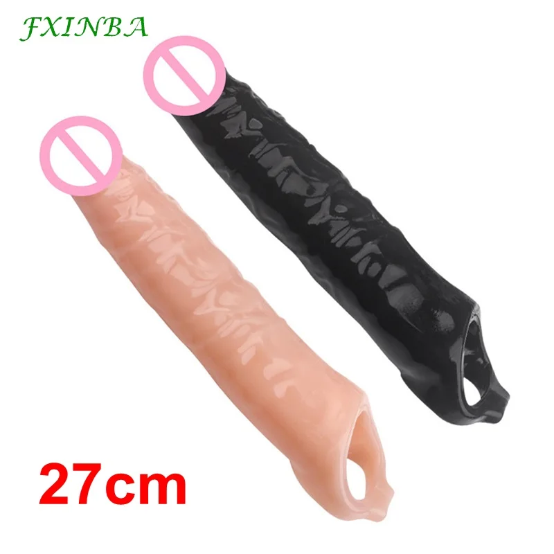 FXINBA-extensor de manga de pene realista enorme para hombres, juguetes sexuales para agrandar el pene, condón reutilizable retardante, 25/27cm