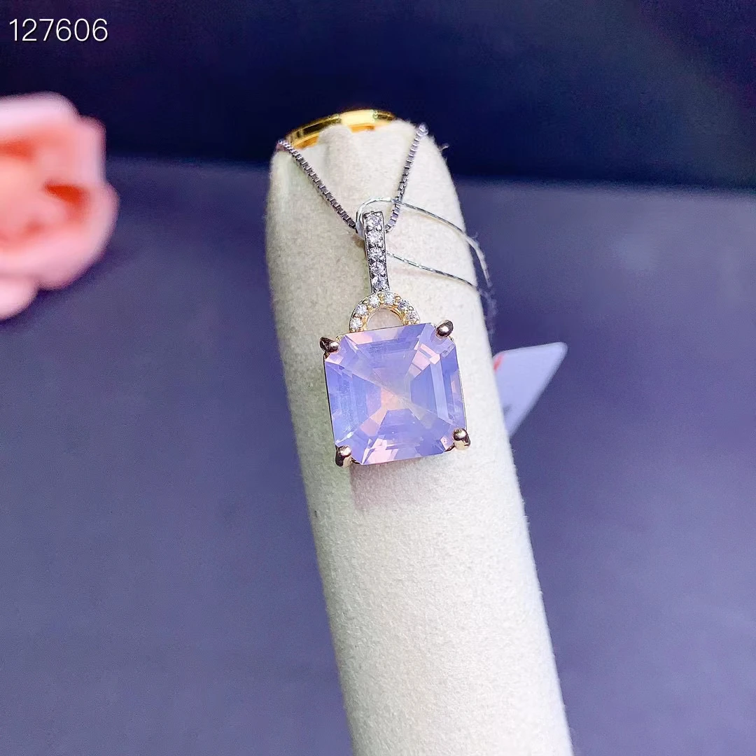 Solid 925 Silver Amethyst Necklace Pendant Light Purple 10mm 5ct Natural Amethyst Pendant with 3 Layers 18K Gold Plated