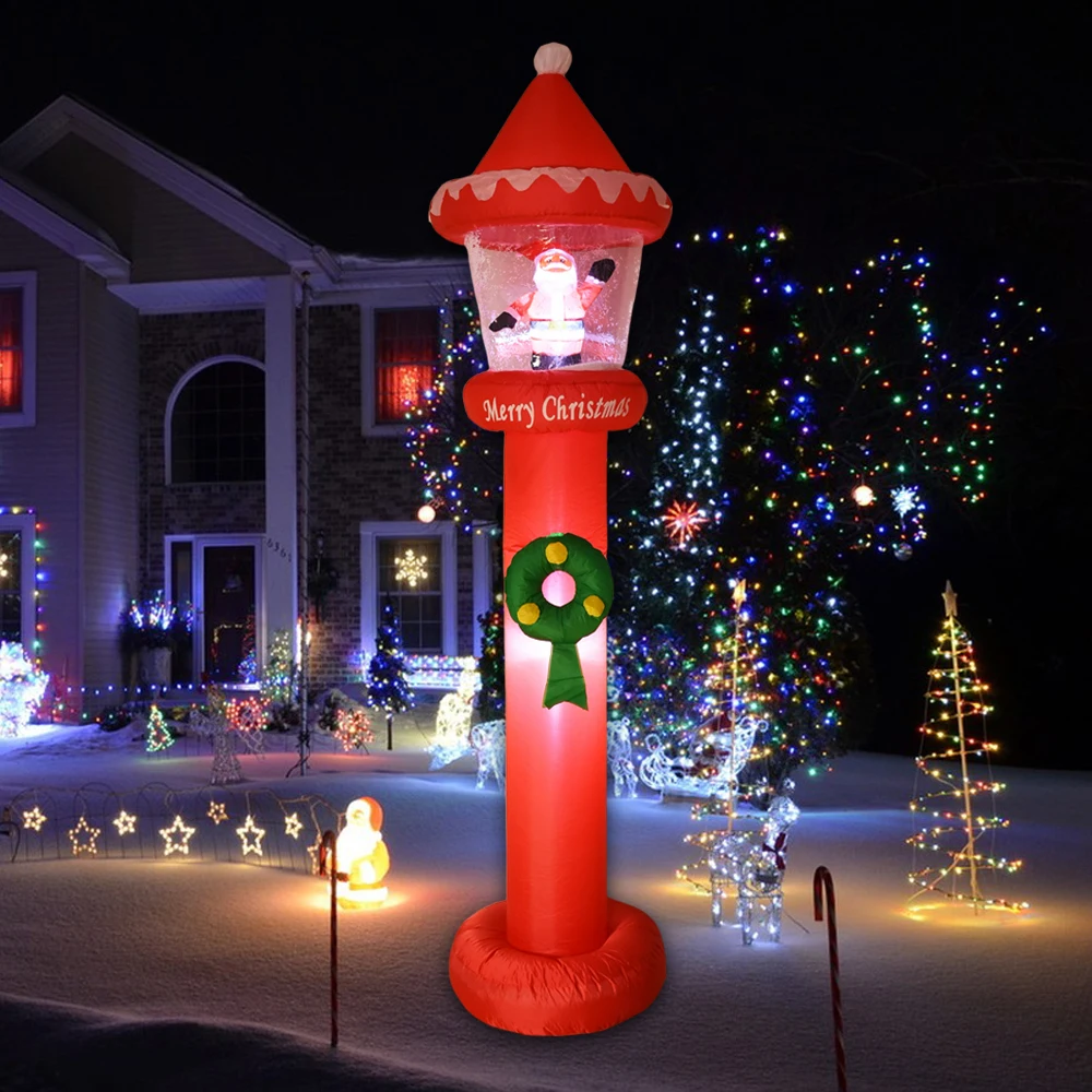 8.8ft Inflatable Street Lamp Christmas Decorations Lighthouse LED Lighted Blow Up Decor for Xmas Party Outdoor Yard Garden Lawn