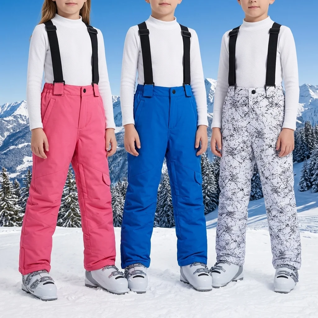 

New Thicken Ski Pants Girl and Boy Windproof Waterproof Winter Snowboarding Bibs Pants Outdoor Sports Warm Breathable For Teen
