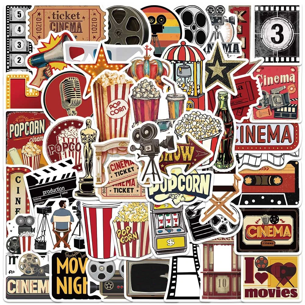 50 Uds pegatinas de película Vintage calcomanías temáticas de noche de película para teléfono maleta para portátil Notebook monopatín pegatinas impermeables