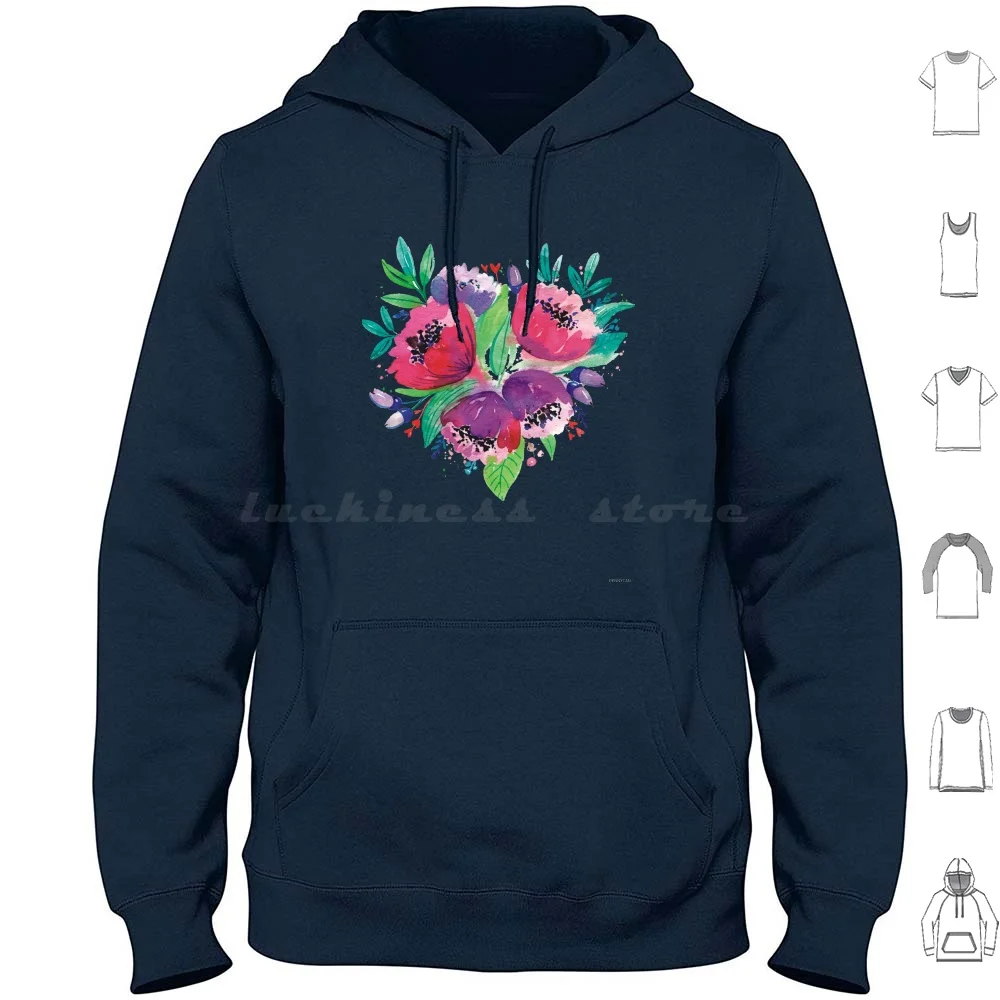 Floral Watercolour Hoodie Cotton Long Sleeve Flowers Watercolour