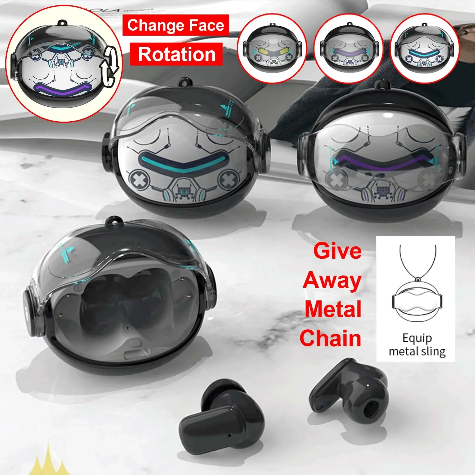 العصرية دوران روبوت TWS سماعة لاسلكية الخيال العلمي سايبر ميكا تأثير الصوت قناع الوجه تغيير تعطي سلسلة سماعات أذن بلوتوث