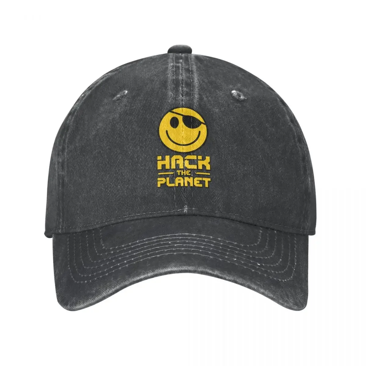 Hack The Planet Czapka z daszkiem Yellow Face Street Style Mężczyźni Kobiety Washed Hip Hop Czapki Regulowana konstrukcja Kpop Rock Snapback Cap