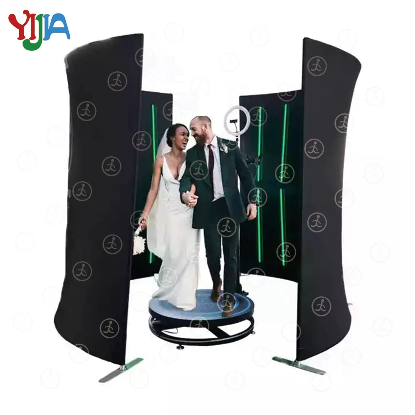 Portable Spin Photo Booth Backdrop Photo Booth Enclosure Led Backgrounds For 360 Selfie Platform Party Wedding