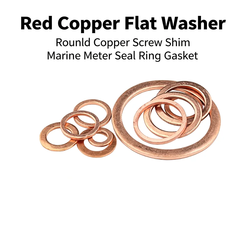 Red Copper Flat Washer, Marine Meter Seal Ring Gasket Round Copper Screw Shim M3-M60