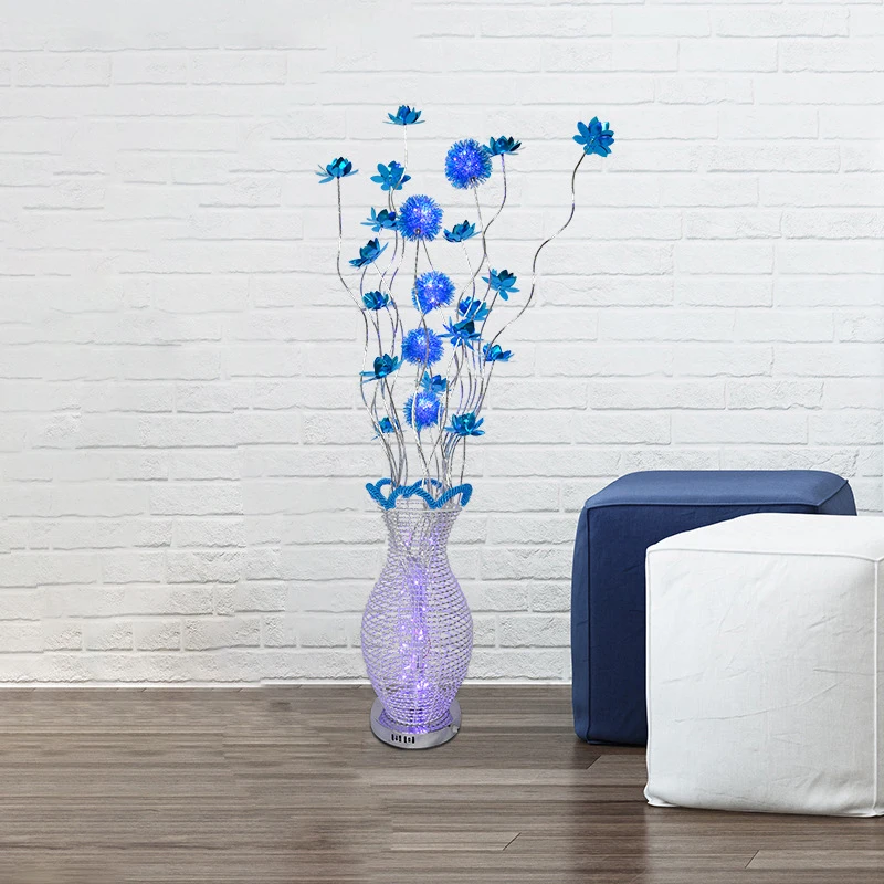 SAMAN Nordic Blue Floor Lamp Modern Art Living Room Bedroom Hotel  Aluminum Wire LED Originality Flower Decorative Light