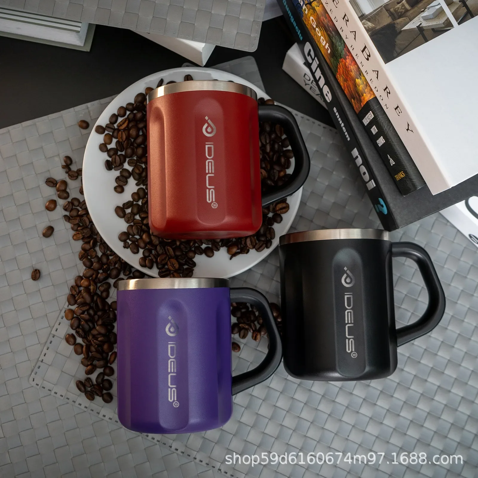 Ideus 304 Insulated Stainless Steel Coffee Cup, Mug, Anti-Overflow Coffee Cup With Handle And Lid, Suitable For Office, Home And