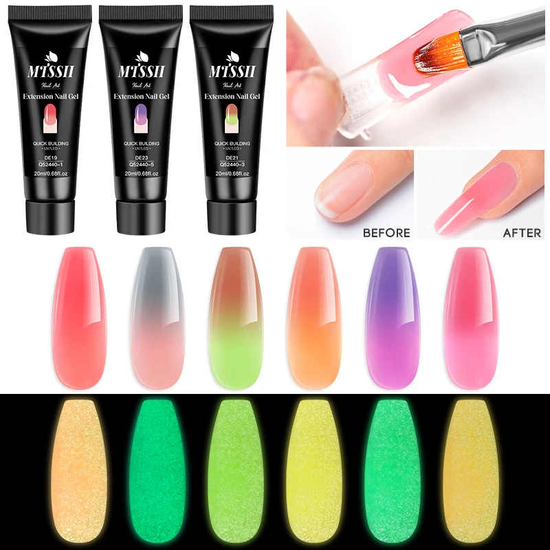 MTSSII 10/20ml Thermal Luminous Extension Gel  Pink Purple Construct Hard Gel Semi Permanent UV LED Quick Building Nail Art Gel