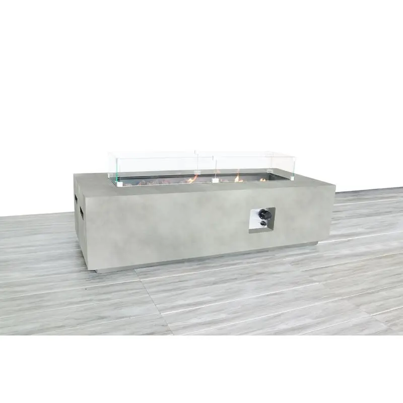

Rectangular Concrete Propane Fire Pit Table with Fiber Reinforcement and Enhanced Heat Output for Outdoor Use