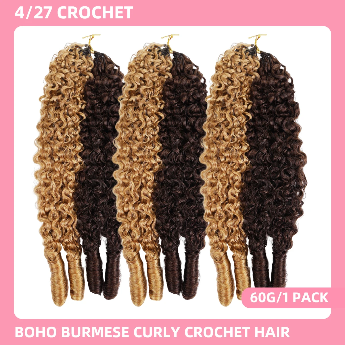 18A Highlight Pre-Separated Human Crochet Hair P4/27 Burmese Curly Feather Crochet Braiding Hair Extensions 60g/Pcs