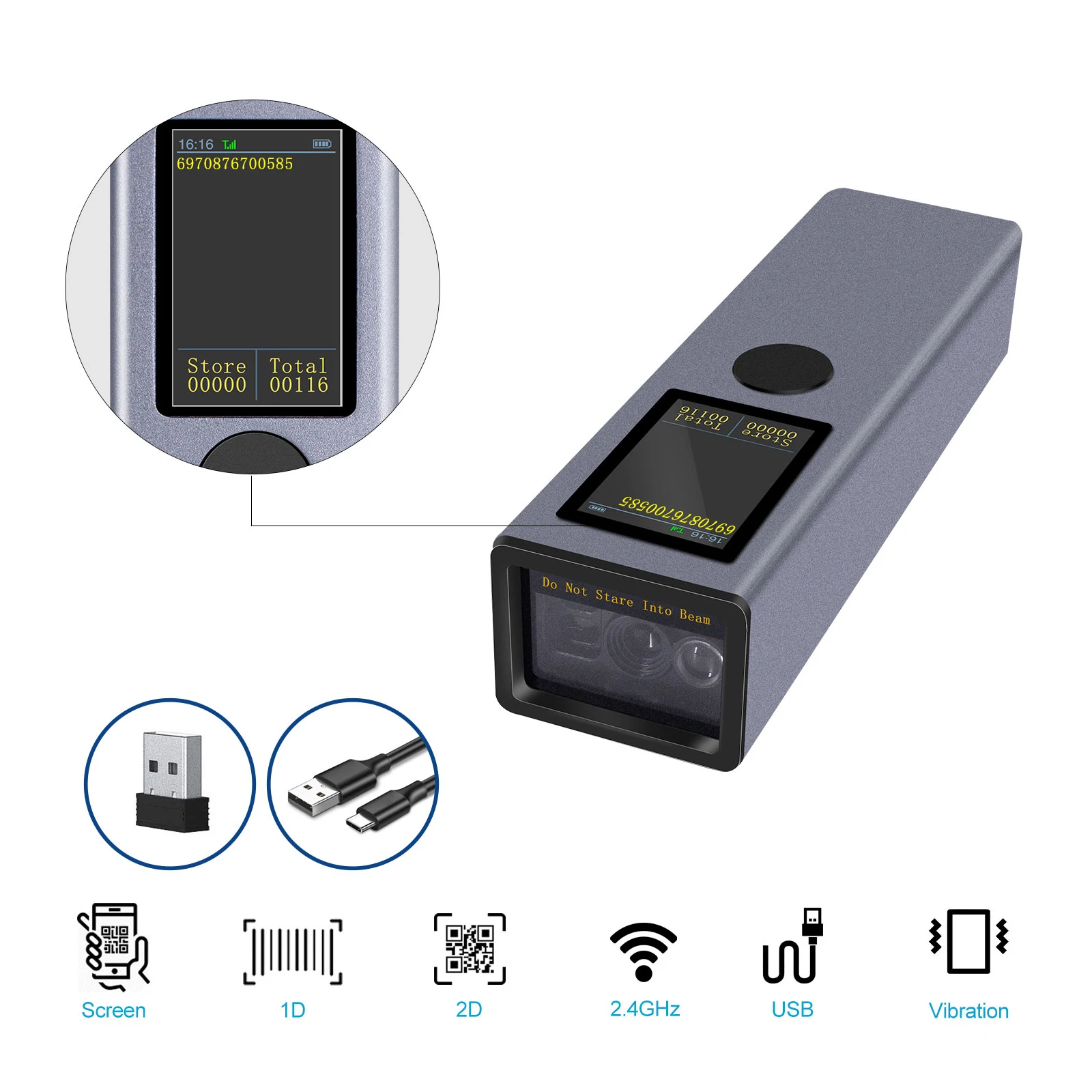 2D 1D QR ماسح الباركود TFT شاشة BT & 2.4 جيجا هرتز اتصال لاسلكي وسلكي الصوت والهزاز موجه #2