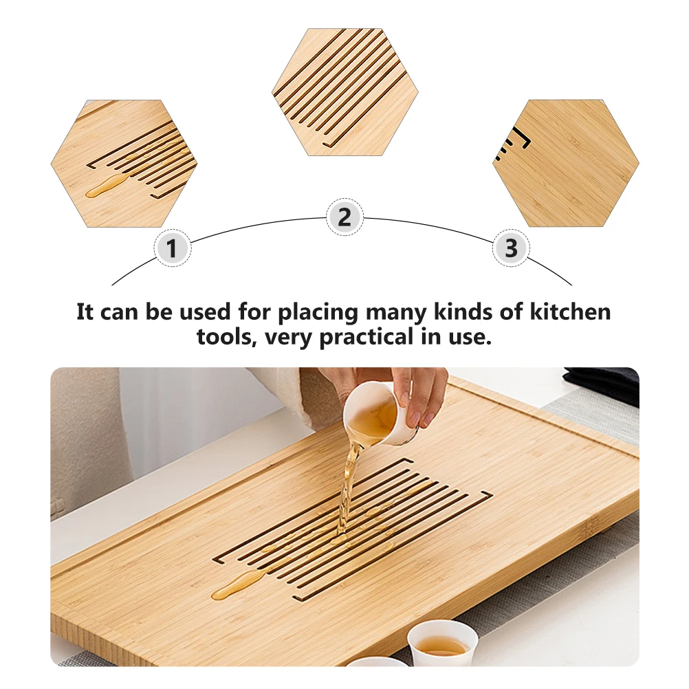 

1Pcs Bamboo Drain Tea Tray Sturdy Kitchen Cup Draining Tray Practical Household Storage Plate Drain Storage Plate