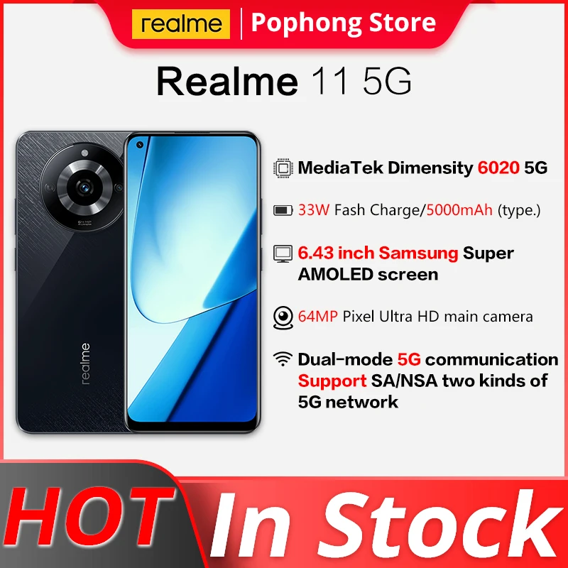 Globalny Rom Realme 11 5G 6. 43-calowy ekran Super AMOLED 6020 5G 33W SmartFlash charge 5000mAh Android 13 na ekranie