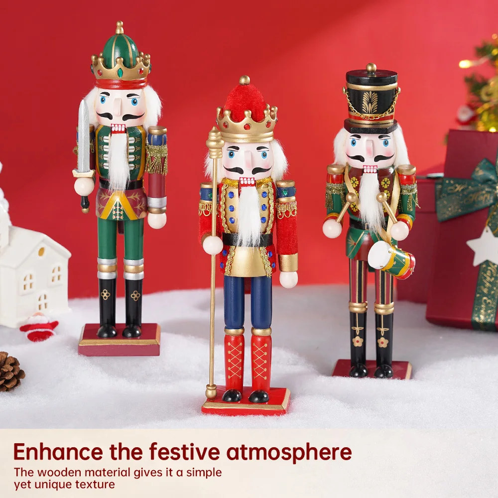 2/3Pcs 30cm Christmas Nutcracker Hand Wooden King Drummer Soldier Puppet Handcraft New Year Valentine's Day Gift Decoration