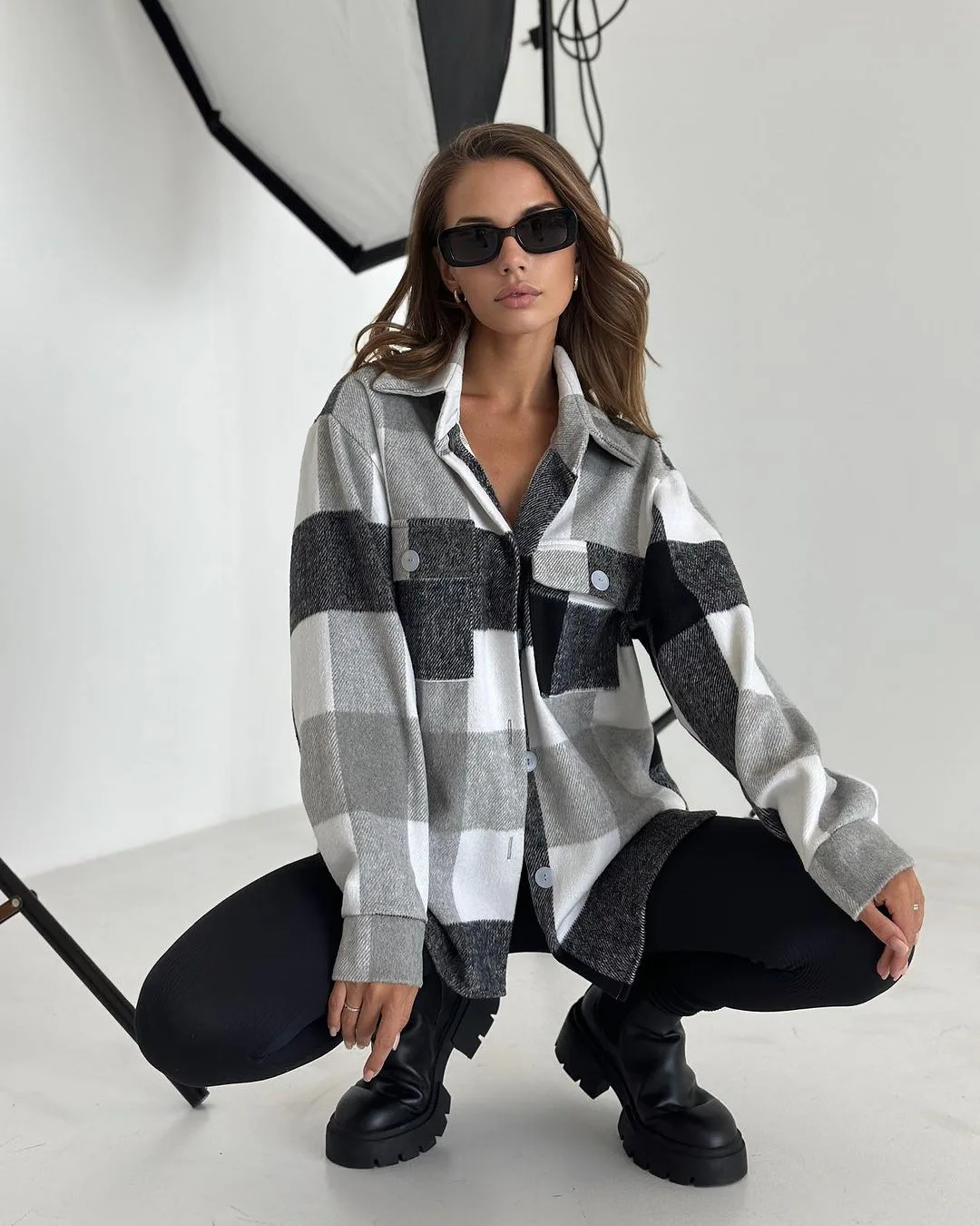 Flannel Lapel Warm Shirt Women\'S Plaid Shirts Long Sleeve Button Down Jacket Korean Fashion Thin Coats Women Blouse Autumn