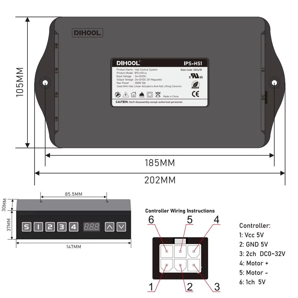 Hall Controller for Linear Actuator Synchronous Controller 1pc/2pcs/3pcs/4pcs Motors Remote Control RS485 Overload Protection image 3