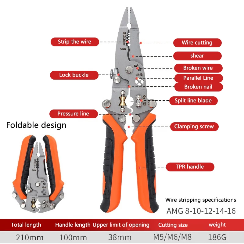 12 In 1 Universal Wire Stripping Pliers Multi-function For Wire Peeling Cutting Dividing Electrical Work Tools