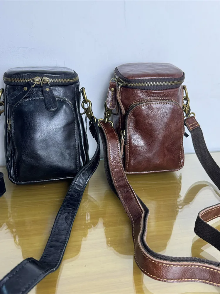 

New Men's Waist Bag Retro Cowhide Single Shoulder Crossbody Bag Casual Leather Sports Trendy Bag Hanging Bag Waist Bag
