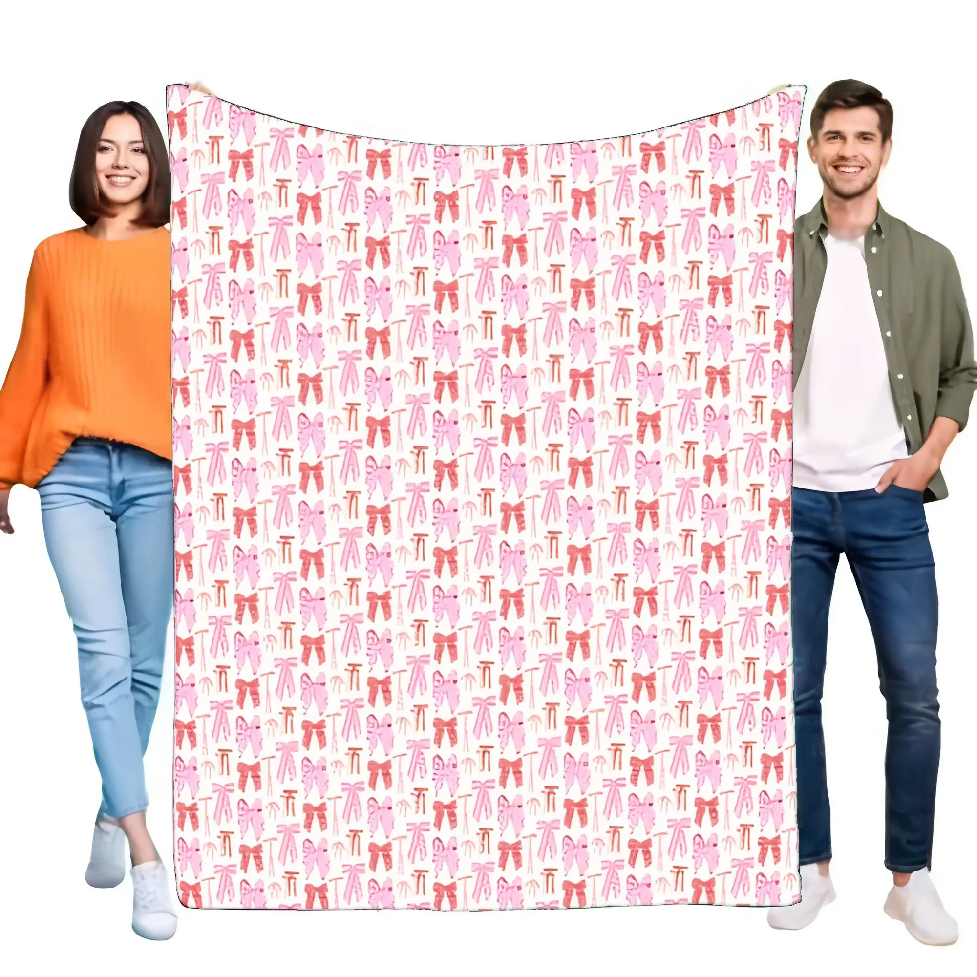 Stylish Pink and Red Bows Blanket Cute Patterned Fabric Soft Throw for Home Decor Ideal Gift for Couples Cozy Lightweight Blanke