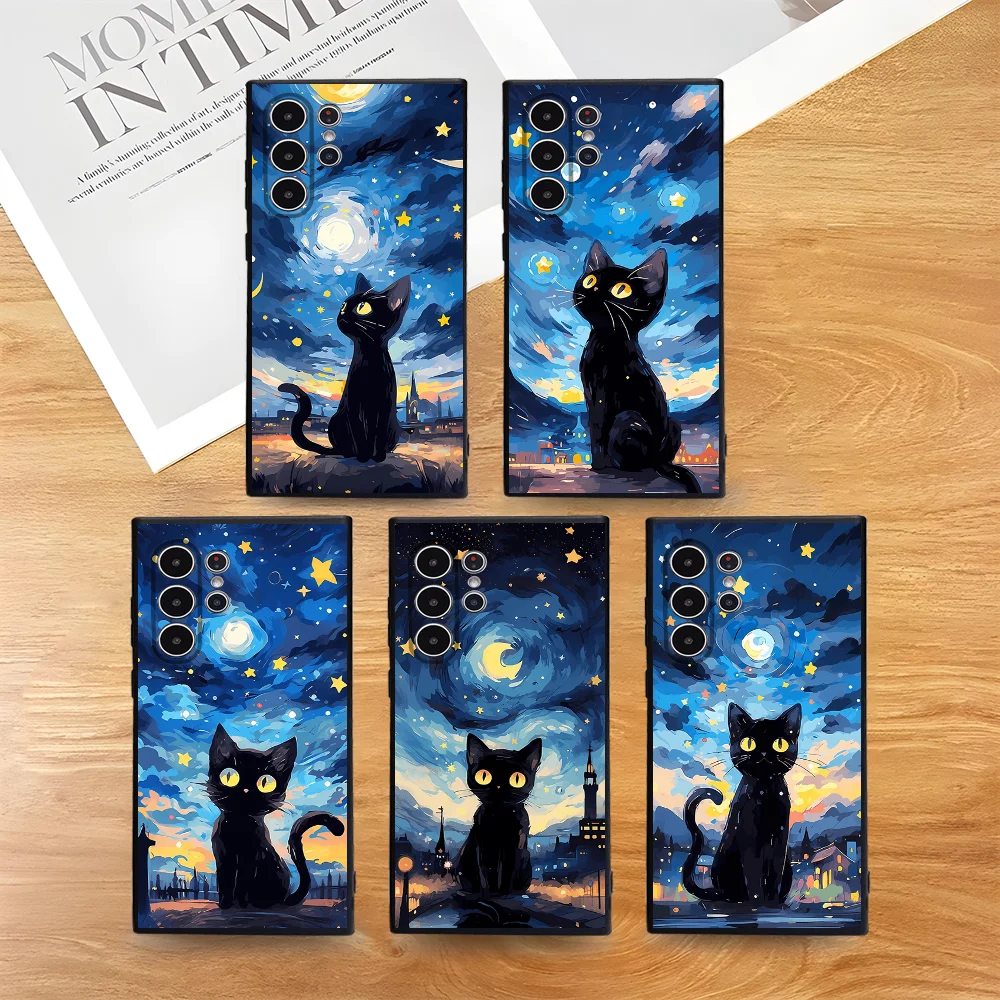 

Van Gogh Funny Cat Phone Case For Samsung Galaxy S25 S24 S22 S23 Ultra S21 S20 Plus 5G Frosted Non-Slip Full Cover Case