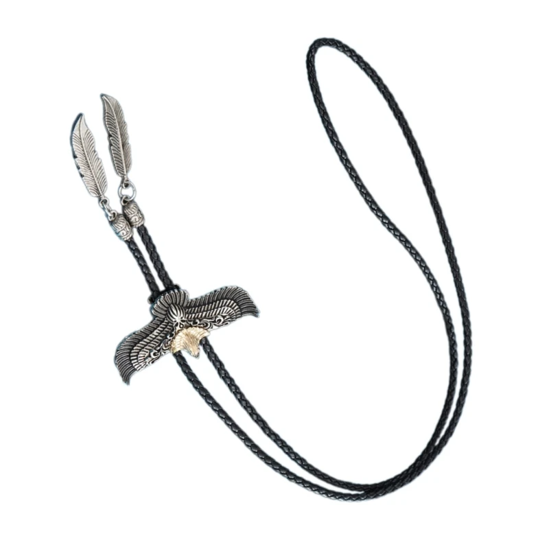 Western Cowboy American Bolo Tie Leather Rope Metal Pendant Necktie