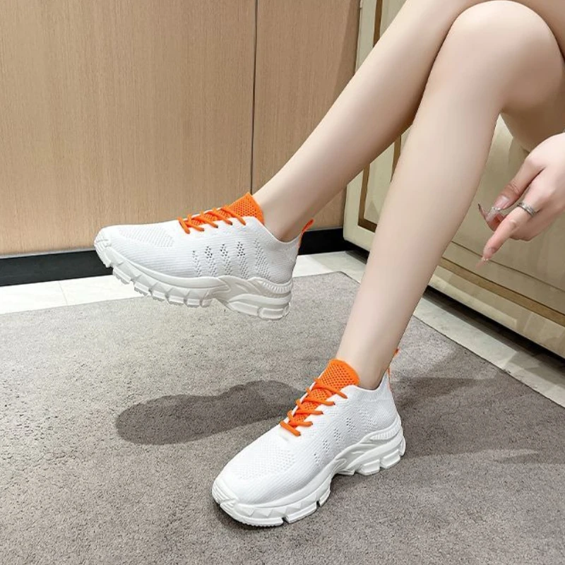 

Women Breathable Mesh Sports Shoes 2025 Summer New Korean Style Knitted Non Slip Casual Versatile Dad Shoes