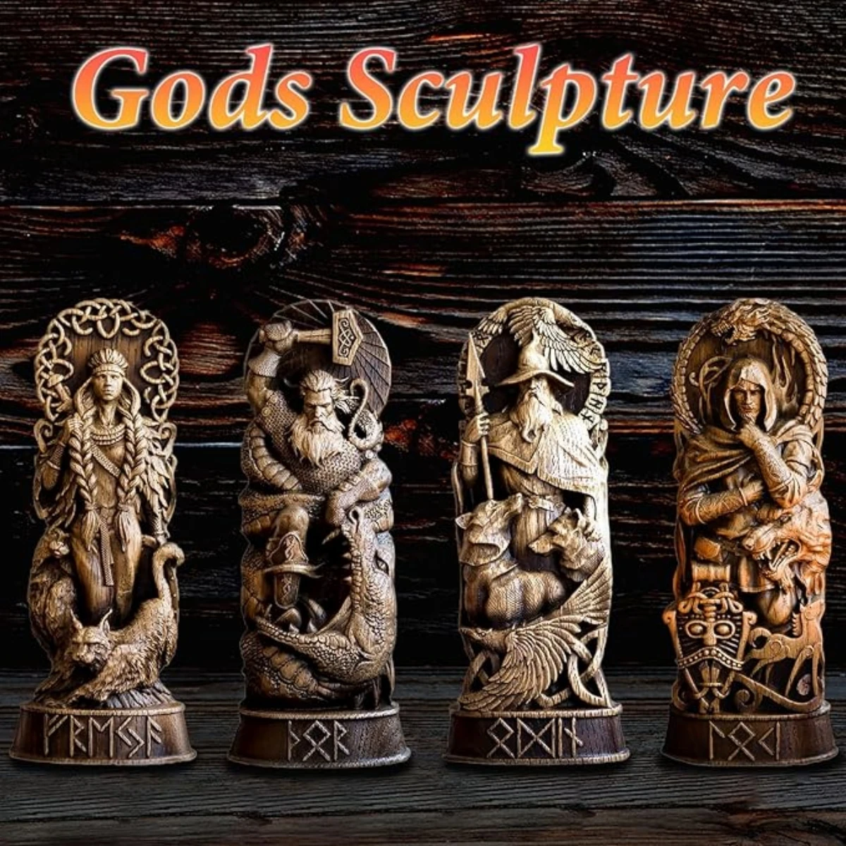 Nordic Gods Resin Statue Odin Thor Freya Sculpture Model Decorative Crafts Ornaments Home Garden Room Bar Bookshelf Decoration