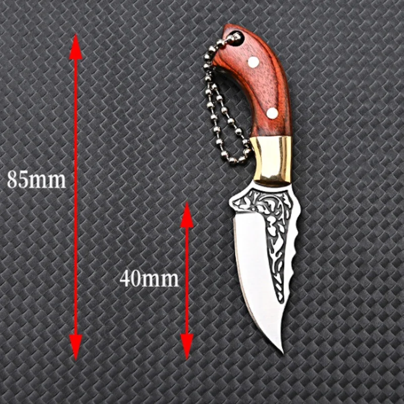 New Mini Wooden Handle Knife with Cover Keyring Pendant Unboxing Cutter Multi-functional Outdoor Camping Survival Gadget