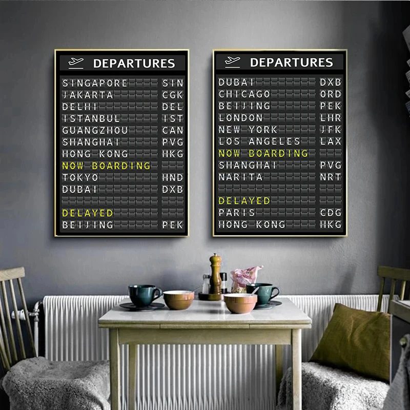 AIRPORT BOARD Destination Board Posters and Prints Travel Board Quote Art Canvas Painting Pictures Honeymoon Travel ation