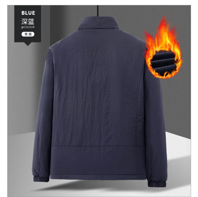 Men's Fleece Lined Thickened Jacket Stand-Up Collar Sports Outdoor Winter Warm Coat Upper Garment for Cold Weather