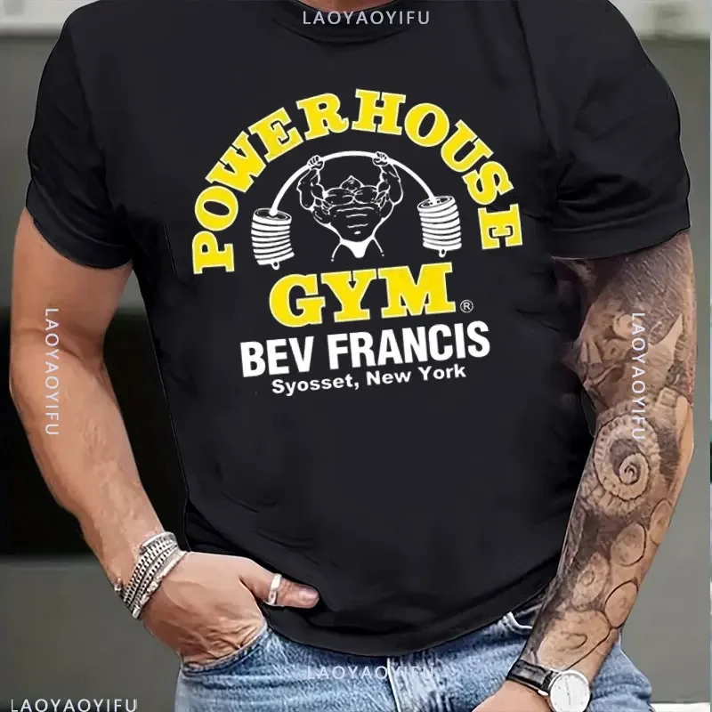 Summer Powerhouse Gym Graphic 100% Cotton T-shirt Geek Fitness Vintage Man T Shirt Men Powerhouse Gym Harajuku Geek Tee-shirt