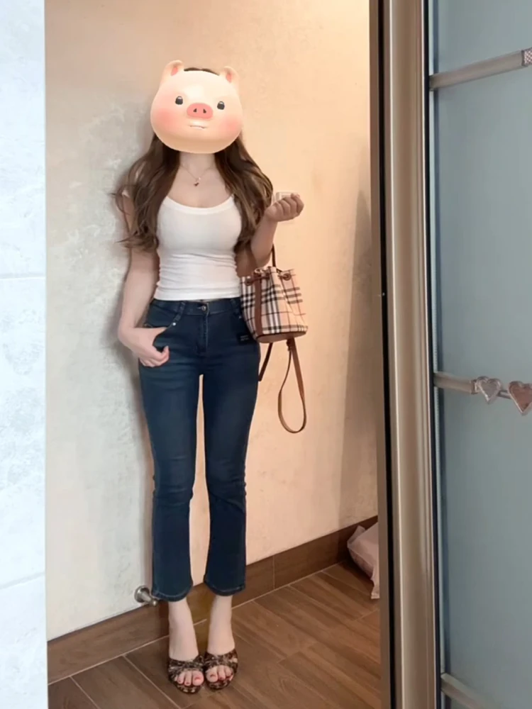 

Женские джинсы с высокой талией, прямые, синие, в стиле ретро, облегающие, эластичные, с эффектом подтяжки ягодиц, укороченные, высокого качества, повседневные, стильные