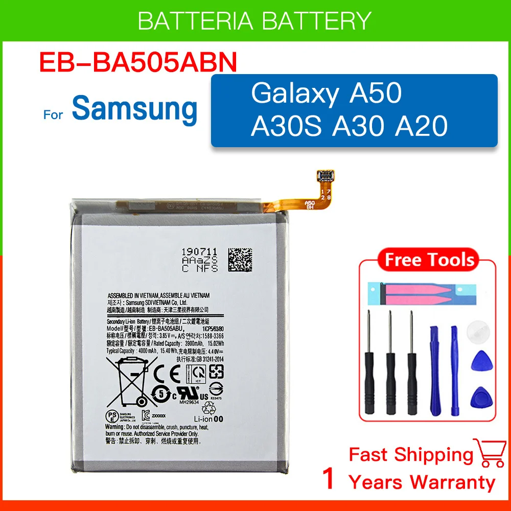 

Brand New EB-BA505ABU Battery For Samsung Galaxy A50 A30s A30 A505F SM-A505F A505FN/DS/GN A505W Batteria+Tools