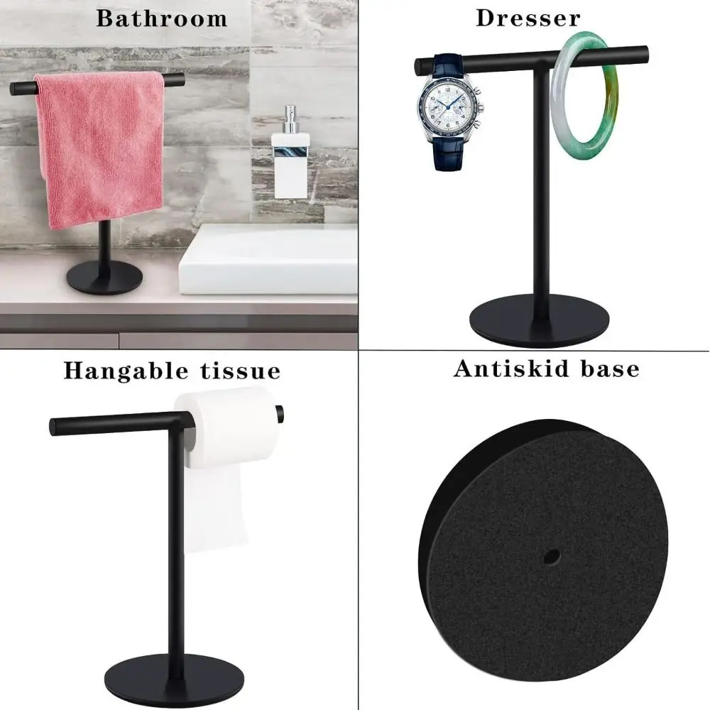 Stainless Steel Bath Towel Stand Modern Style Movable Towel Bar Rack T-Shape with Heavy Base Hand Towel Holder Kitchen