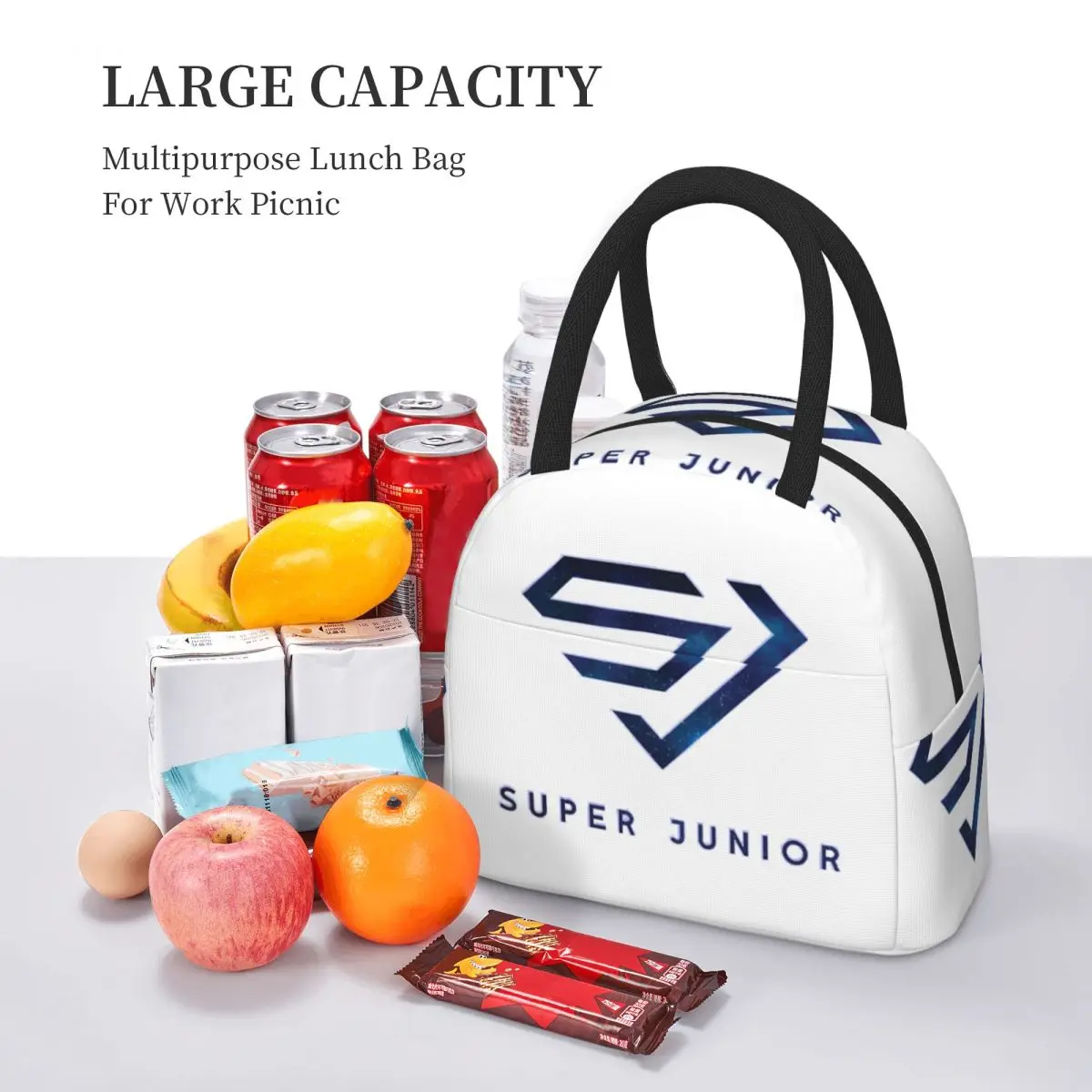 حقيبة غداء معزولة بشعار سوبر جونيور للنساء والأطفال، صناديق طعام محمولة، حقيبة غداء حرارية