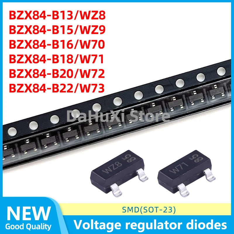 50PCS BZX84-B13 WZ8 BZX84-B15 WZ9 BZX84-B16 W70 BZX84-B18 W71 BZX84-B20 W72 BZX84-B22 W73 Voltage regulator diodes 250mW